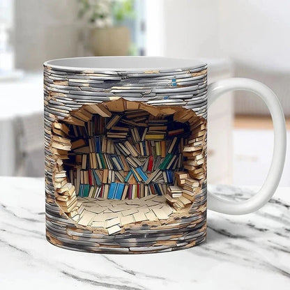Colorful Book Mug with 3D Shelf Pattern