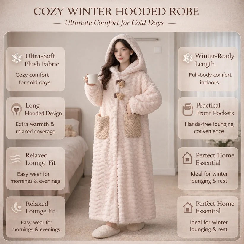 Soft Plush Hooded Robe for Women, Cozy Lounge Wear