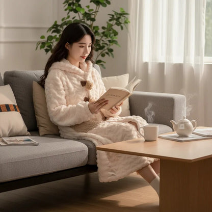 Soft Plush Hooded Robe for Women, Cozy Lounge Wear