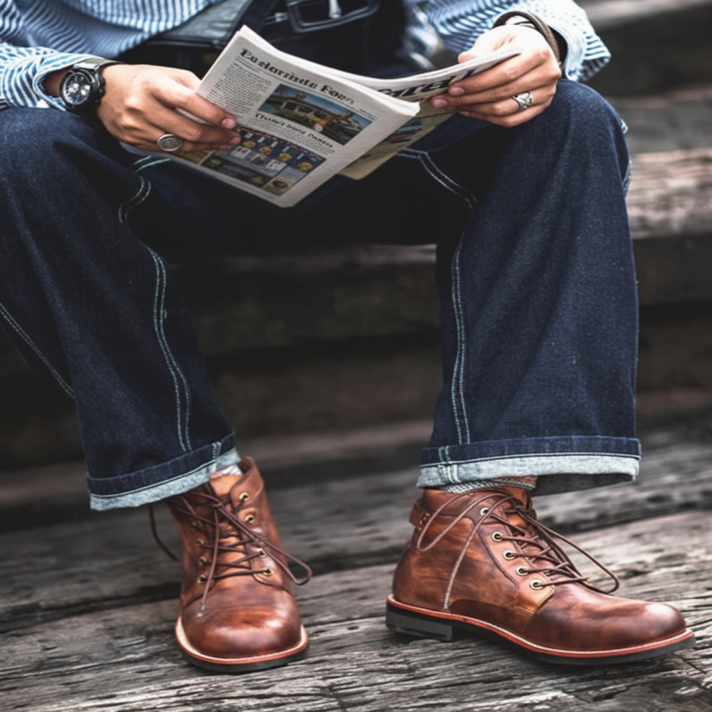 Comfortable Men's Leather Work Boots for Arch Support