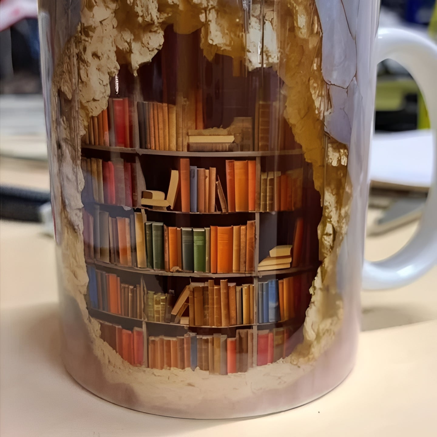 Colorful Book Mug with 3D Shelf Pattern