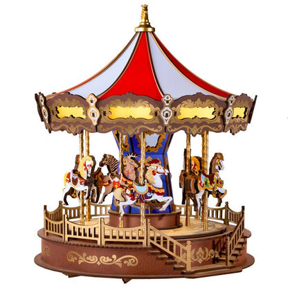 Colorful Wooden Musical Carousel Box with Rotating Pieces