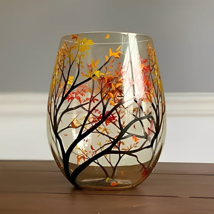 Colorful Seasonal Tree Wine Glass 12oz