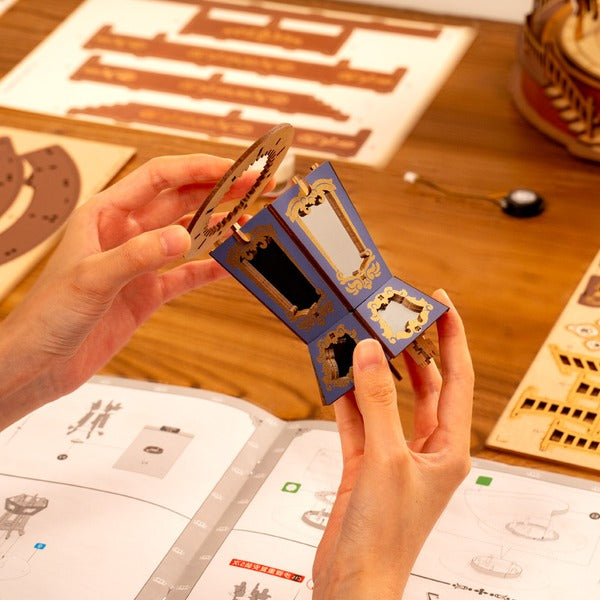 Colorful Wooden Musical Carousel Box with Rotating Pieces
