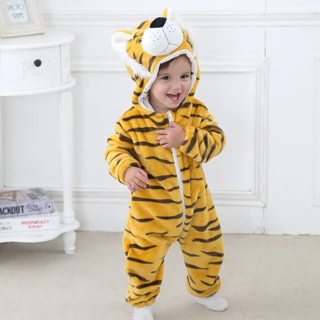 Infant Zip-Up Hooded Sleeper with Animal Character Costume Design for Boys & Girls | Soft Cotton Poly Blend Loungewear Pajamas for Babies 0-