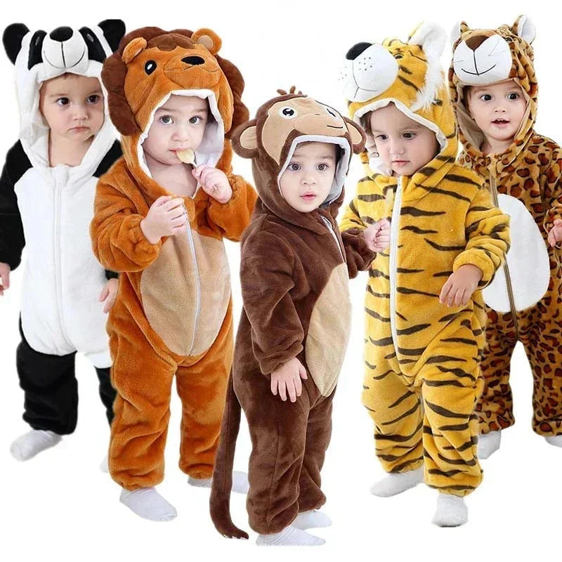 Infant Zip-Up Hooded Sleeper with Animal Character Costume Design for Boys & Girls | Soft Cotton Poly Blend Loungewear Pajamas for Babies 0-