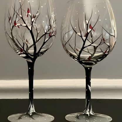 Colorful Seasonal Tree Wine Glass 12oz