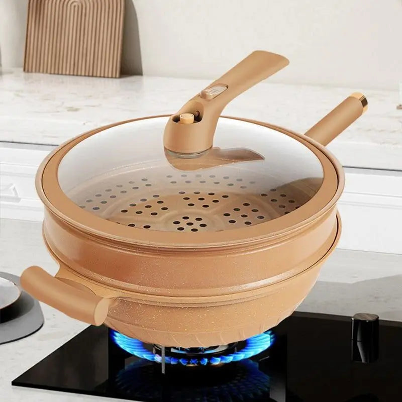 11-Inch Stir-Fry Skillet with Steaming Insert and Stay-Cool Handles for Induction and Gas Stoves