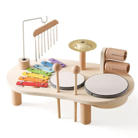 Wooden Musical Instrument Station for Kids - Xylophone, Drums & Bell Learning Toy for Toddlers Ages 3+
