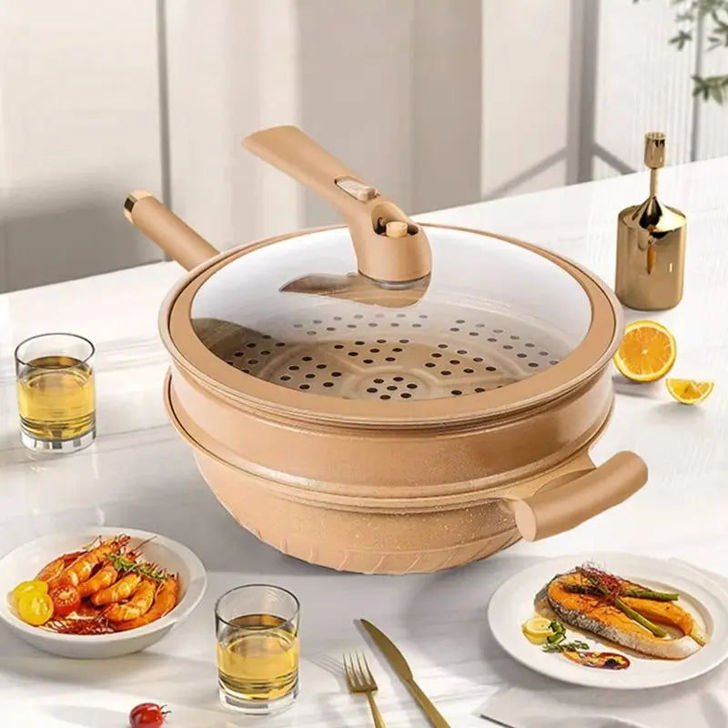 11-Inch Stir-Fry Skillet with Steaming Insert and Stay-Cool Handles for Induction and Gas Stoves