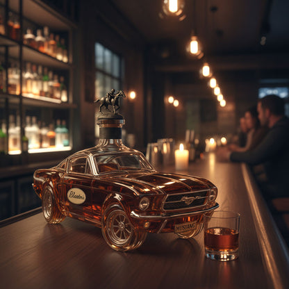 Classic American Muscle Car Glass Liquor Dispenser with Detailed Automotive Silhouette for Home Bar Display