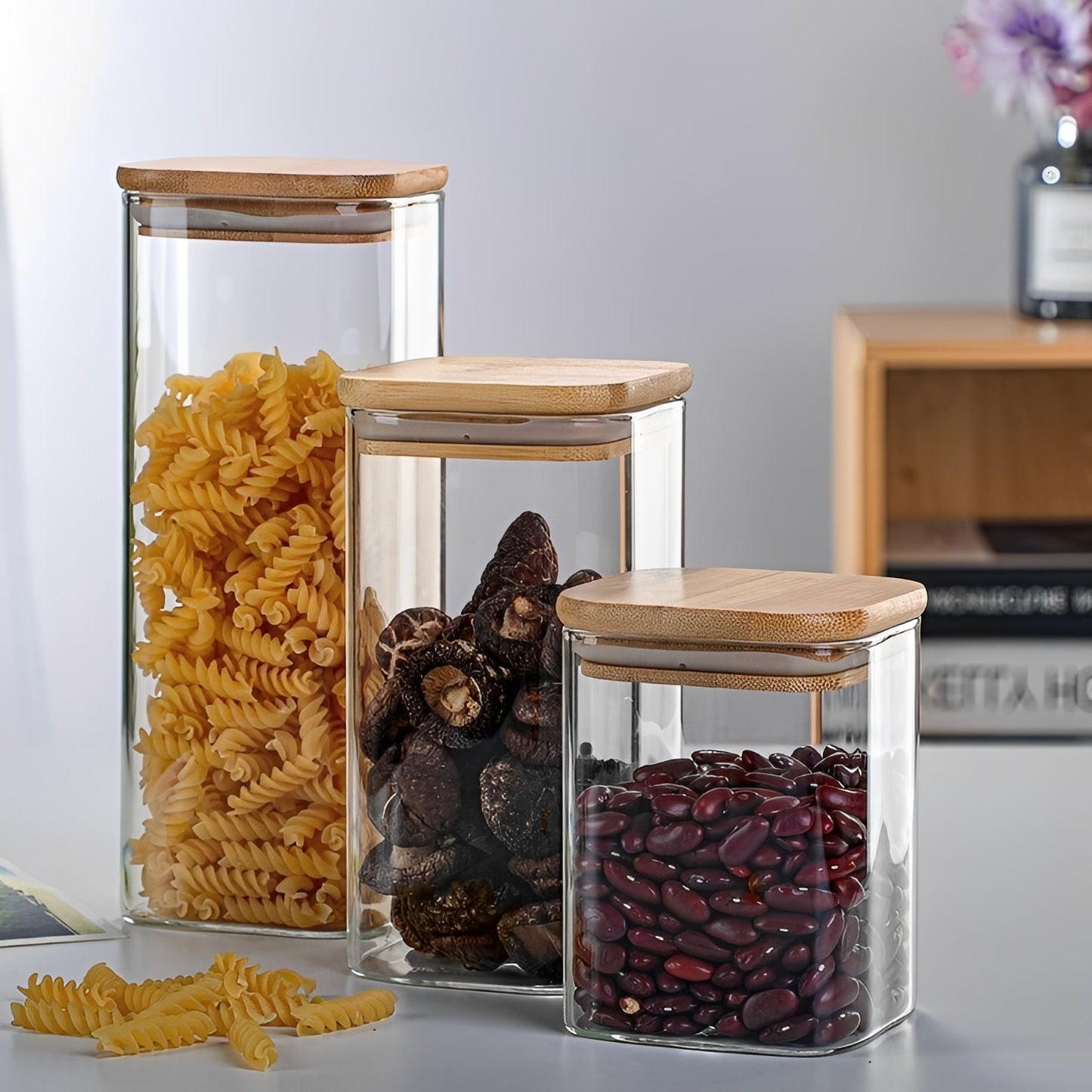 Clear Glass Container with Wooden Top, Simple Style