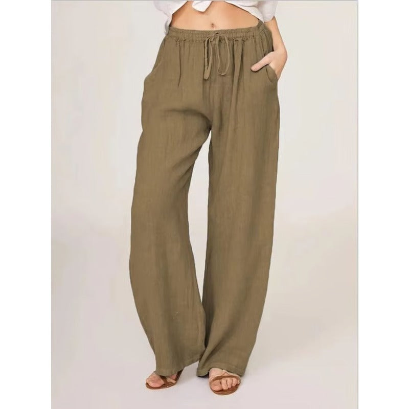 Comfortable Women's Wide Leg Cotton Trousers with Pockets