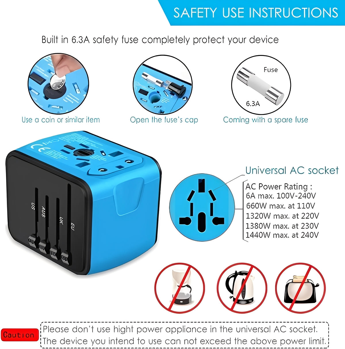 International Travel Plug with USB Charger Ports