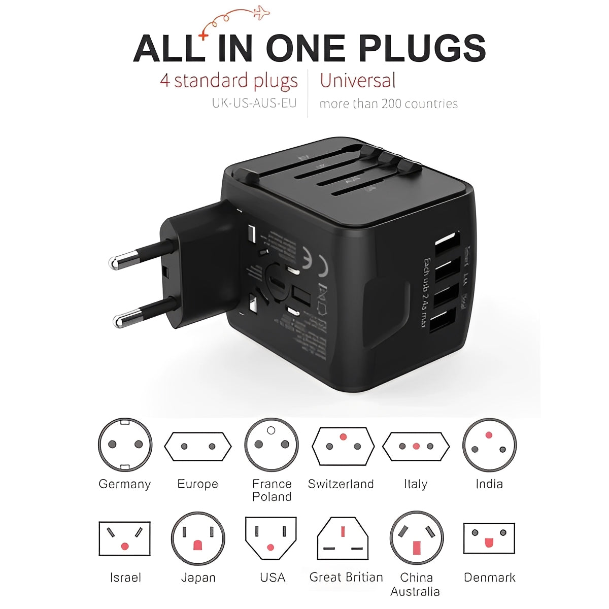 International Travel Plug with USB Charger Ports