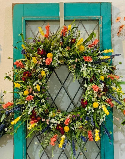 Texas Wildflower | Decorative Spring Wreath with Vibrant Silk Flowers | Ideal Front Door Decor for Seasonal Charm