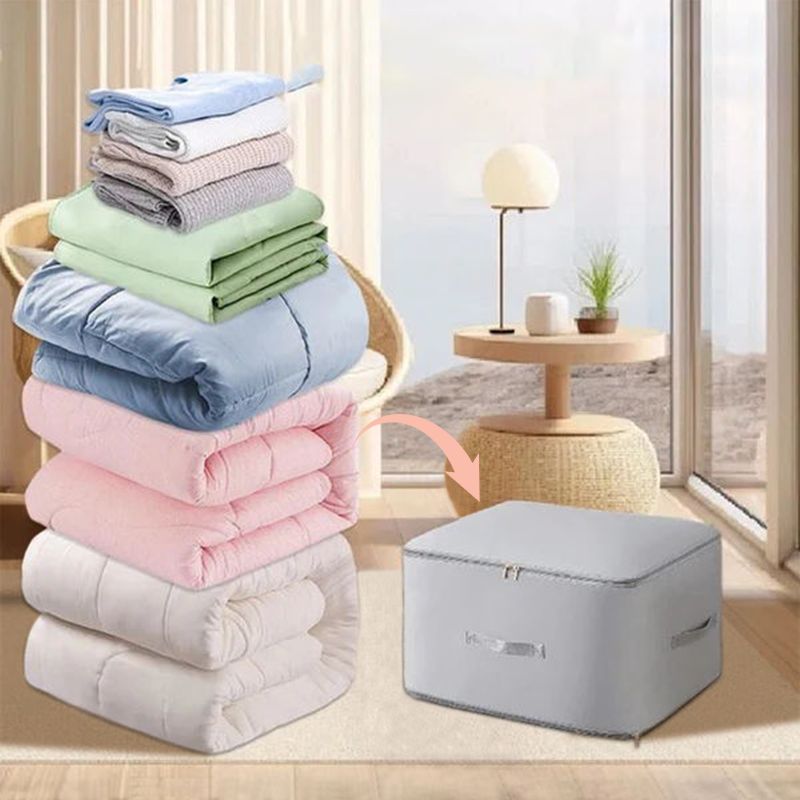 Nylon Fabric Storage Organizer with Handles 20.5×16.5 in Gray Beige Pink for Closet Under Bed Seasonal Linens Comforters Blankets Winter Coa