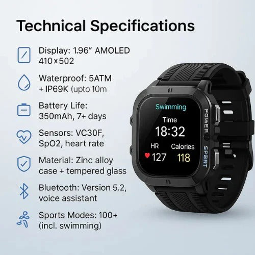 Durable Athletic Watch with Advanced Multi Function Display