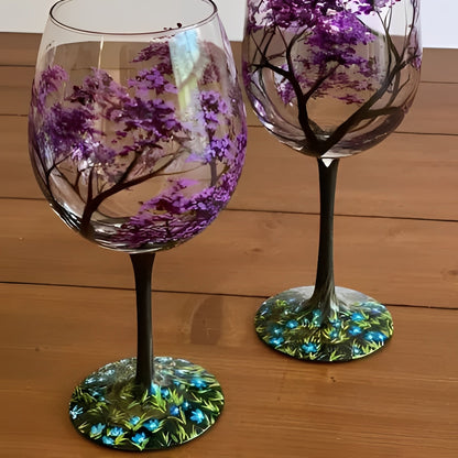 Colorful Seasonal Tree Wine Glass 12oz