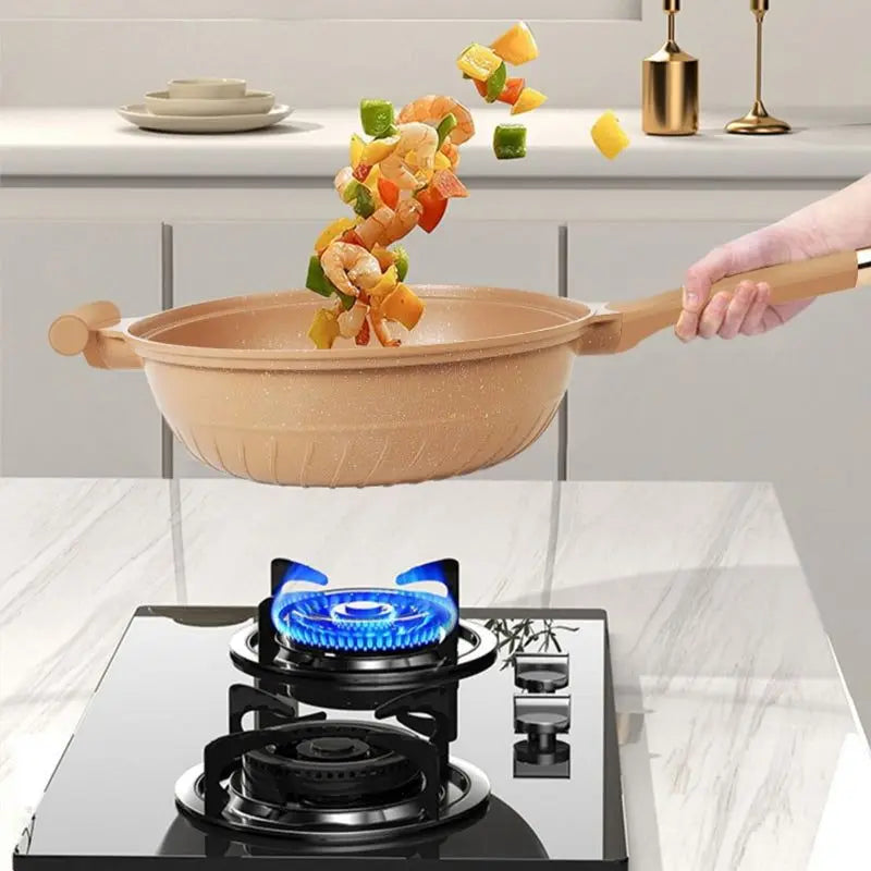 Nonstick Stir-Fry Pan with Steam Insert for Gas & Induction Cooktops – Even-Heat Cooking Wok for Healthy Meals