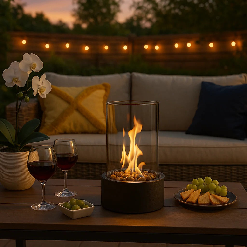 Portable Tabletop Fire Bowl with Glass, Tabletop Fire Pit, Bioethanol Ventless Fireplace, Indoor Fire Pit for Home