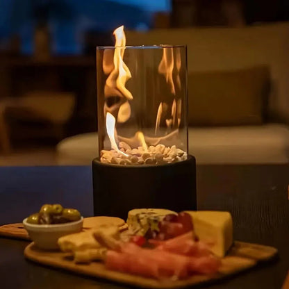 Compact Indoor Fire Pit with Glass and Metal Frame