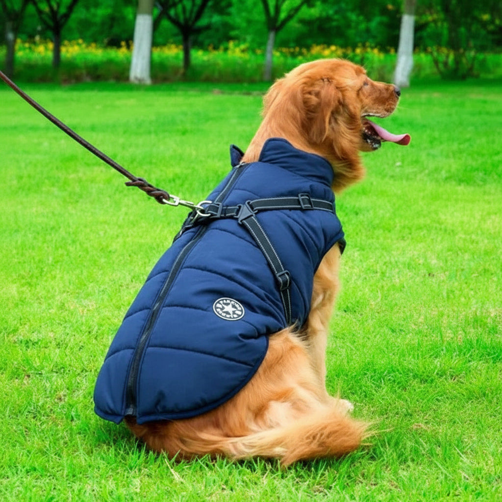 Warm Insulated Dog Coat with Fleece and Built-in Harness