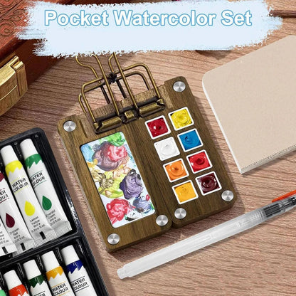Compact Art Watercolor Kit with Brushes and Pad