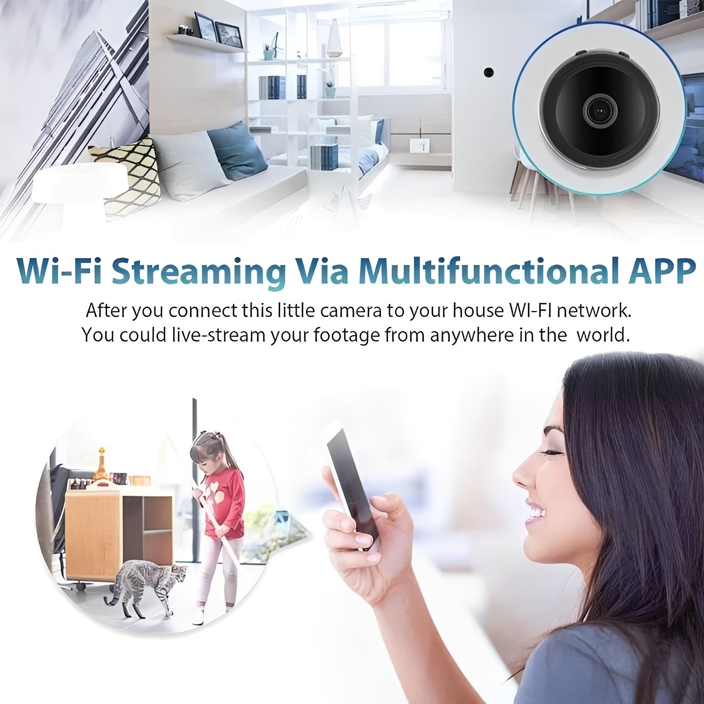 Compact Wireless Camera with Strong Magnet and 1080p Video