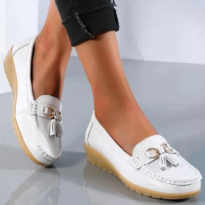 Women's Genuine Leather Slip-On Loafers with Arch Support for All-Day Standing & Office Wear