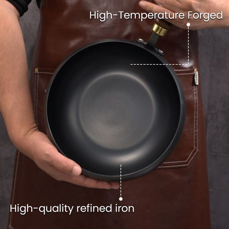 Heavy-Duty Iron Skillet Pan 12 in Diameter for High-Heat Cooking & Searing Asian Dishes on Gas Induction Stovetops