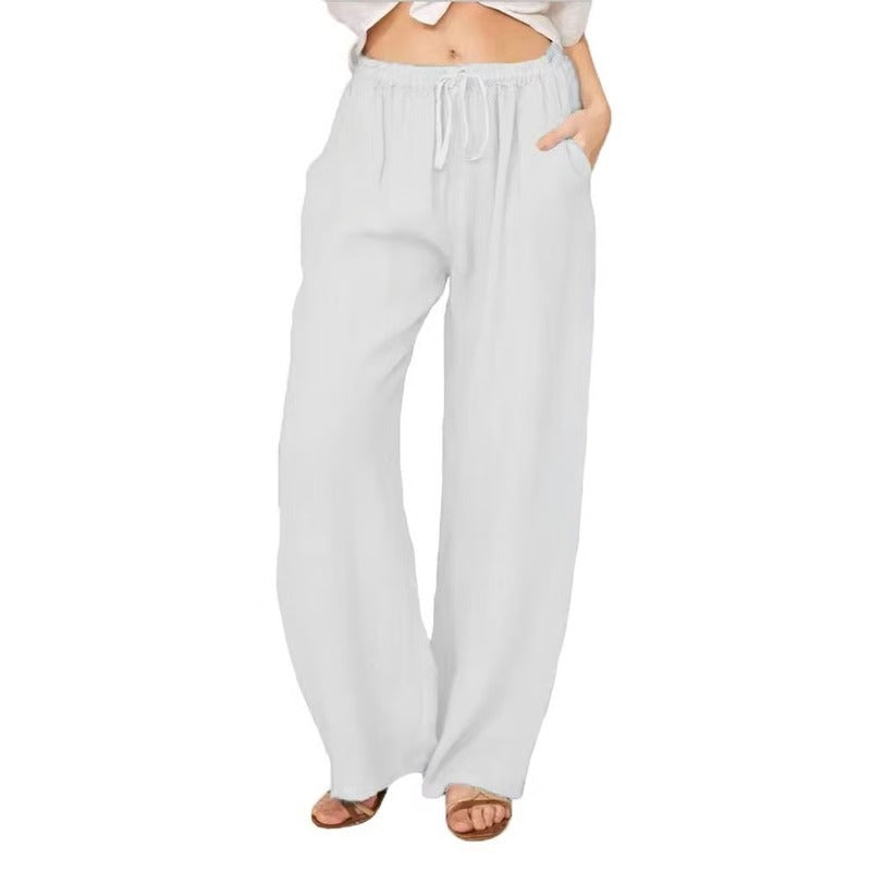 Comfortable Women's Wide Leg Cotton Trousers with Pockets