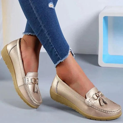 Women's Genuine Leather Slip-On Loafers with Arch Support for All-Day Standing & Office Wear