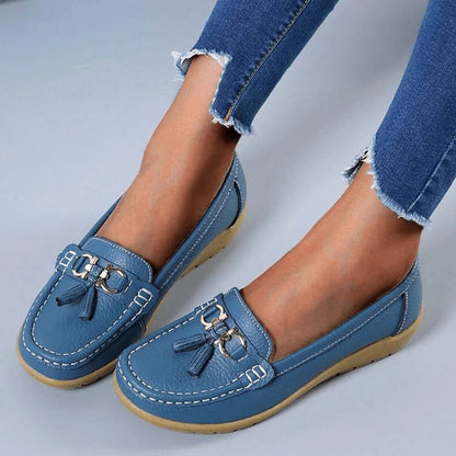 Women's Genuine Leather Slip-On Loafers with Arch Support for All-Day Standing & Office Wear