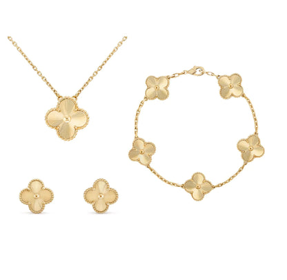 Four-Leaf Clover Jewelry Set – Necklace, Bracelet & Earrings – Gift-Ready in Luxury Box – Adjustable Fit – Nickel-Free Gold Plated Silver