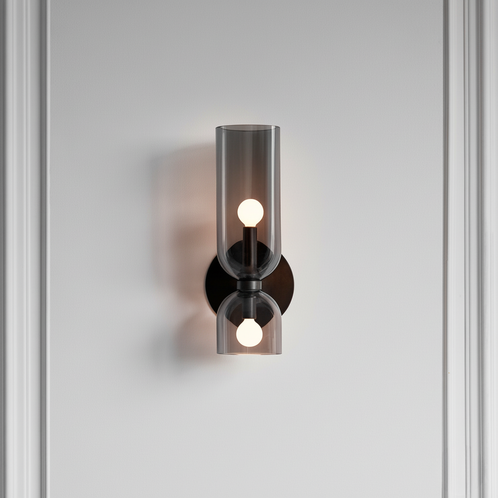 Glass & Iron Wall Sconce - Vintage-Inspired Dual-Light Fixture for Hallway, Bedroom & Dining Room - Hardwired Design with E12 Candelabra