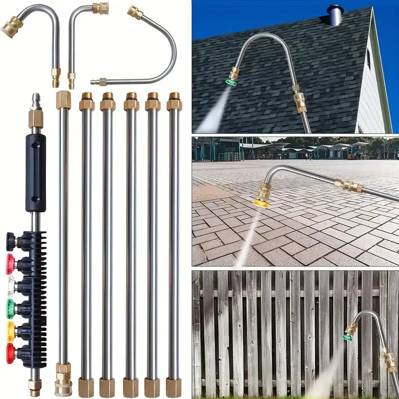 Telescoping Pressure Washer Extension Wand 24 ft Reach Brass & Stainless Steel 4000 PSI 284°F 0-40° Nozzles for Gutter Cleaning Roof