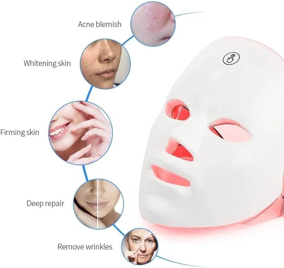 Rechargeable 7 Color LED Facial Mask with Adjustable Bands