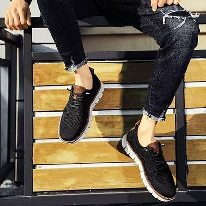 Men's Breathable Slip-On Dress Shoes – Cushioned Wide Toe Box Lightweight Knit Oxford for Work Office Casual Everyday Comfort