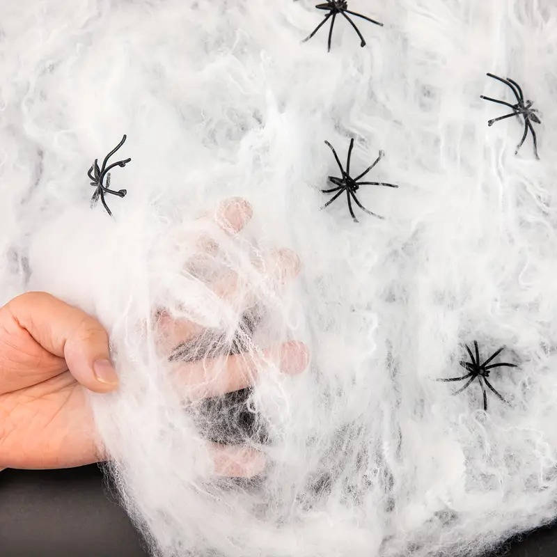 Spider Webs with Spiders 200 sq ft, Giant Spider Web Halloween Door Decoration, Halloween Party Decor with Fake Spiders