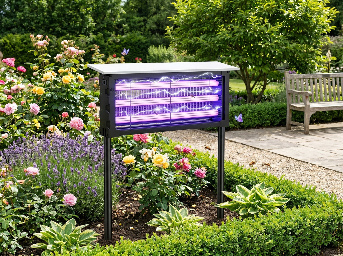 Ortekor Solar Power Bug Zapper | 1000V Grid & UV Technology | Chemical-Free Protection for Outdoor Spaces