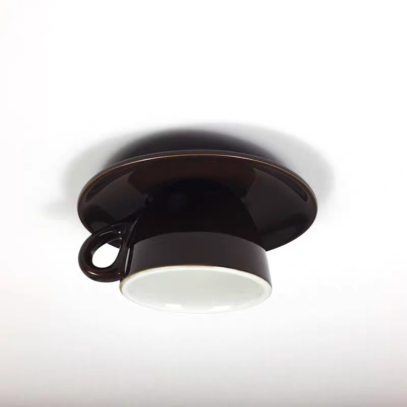 Ceramic Coffee Cup Flush Mount Light for Bedroom Living Room Kitchen Modern Decorative LED Fixture 110V Hardwired Compact Playful Design Amb