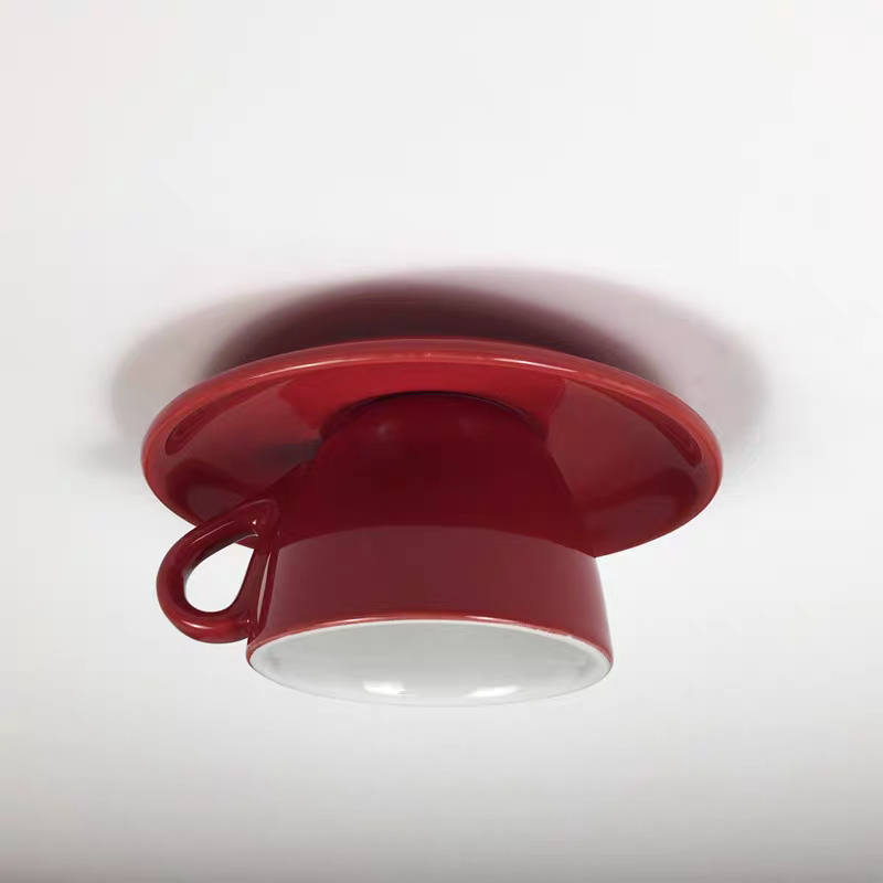 Ceramic Coffee Cup Flush Mount Light for Bedroom Living Room Kitchen Modern Decorative LED Fixture 110V Hardwired Compact Playful Design Amb