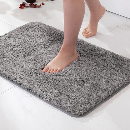Non-Slip Microfiber Bath Mat Absorbent Shag Bathroom Rug with Rubber Backing for Shower Tub Safety Soft Plush Floor Runner Washable Home