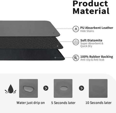 Quinn Dish Drying Mat - Highly Absorbent Diatomite, Quick Drying