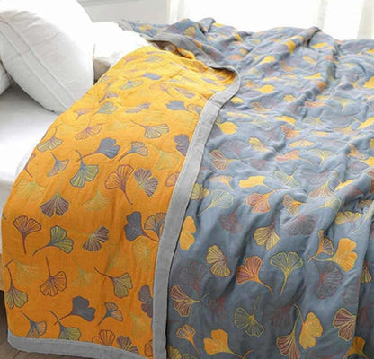 Glimmer Throw Blanket - Reversible Cotton, Ginkgo Leaf Pattern