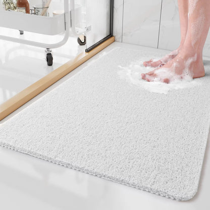 Anti-Slip Bath Mat with Fast-Draining Holes, Soft Grip Texture, Gray Vinyl Surface for Wet Floors, Customizable Trimming for Showers, Bathro
