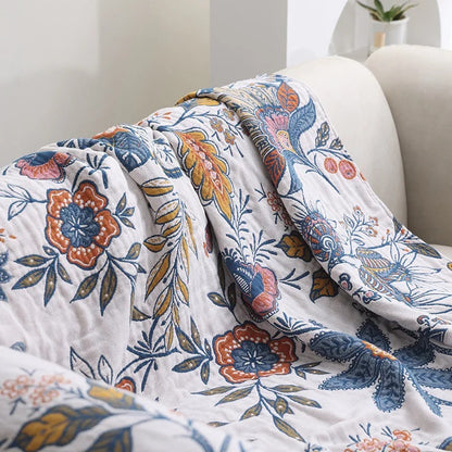 100% Cotton Jacquard Throw Blanket with Tassels – Reversible Floral Decorative Sofa Cover for All Seasons, Lightweight Woven Couch Throw