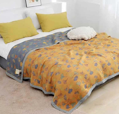 Glimmer Throw Blanket - Reversible Cotton, Ginkgo Leaf Pattern