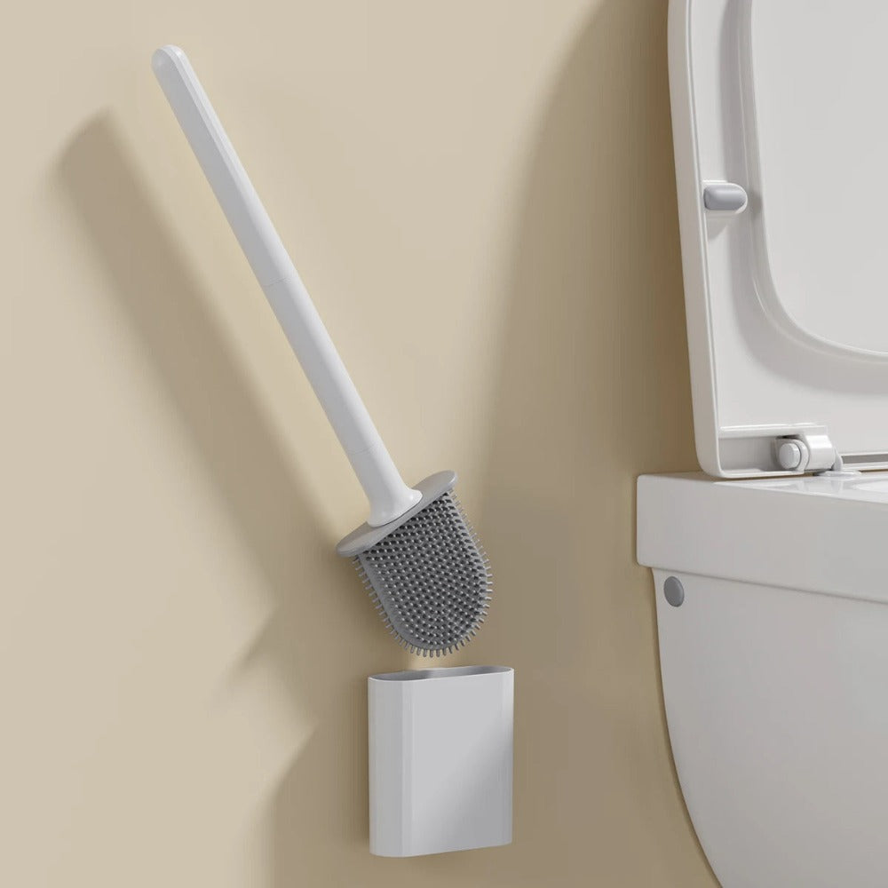 Flexible Silicone Toilet Brush with Holder and Wall Mount for Modern Bathrooms